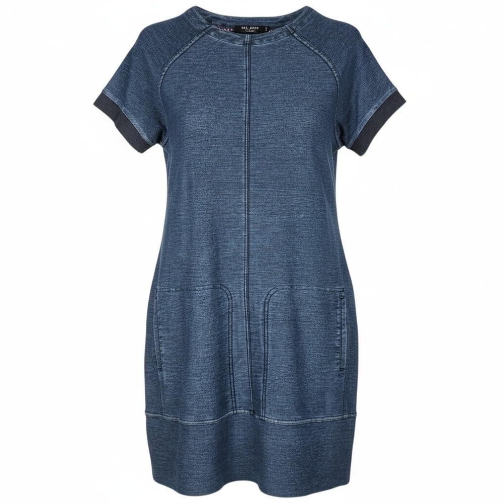 Max Jeans T-Shirt Dress XS Blue Cotton Blend Short Sleeve Pockets Mini Casual